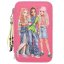 Three-tier neon pencil case with Top Model Lizzy, Fergie & Jill accessories