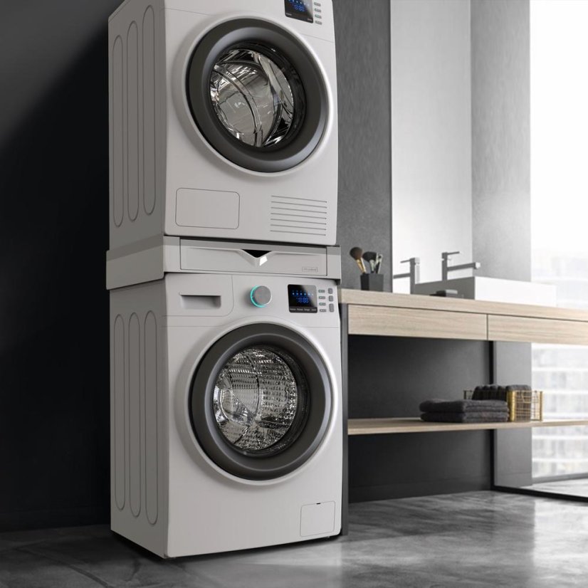 Universal spacer between washing machine and dryer with pull-out drawer and storage shelf Meliconi Torre Duo 656123 white
