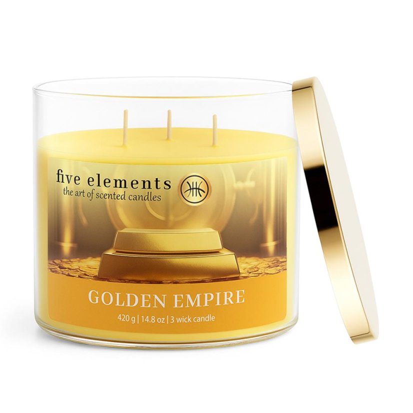 Świeca zapachowa Five Elements Golden Empire, 420 g, 3 knoty