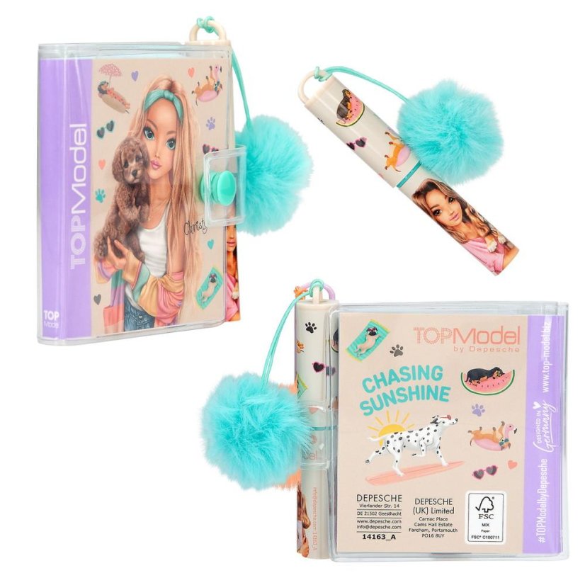 Top Model Sunny Dog Fergie Mini Notebook and Pen, Turquoise