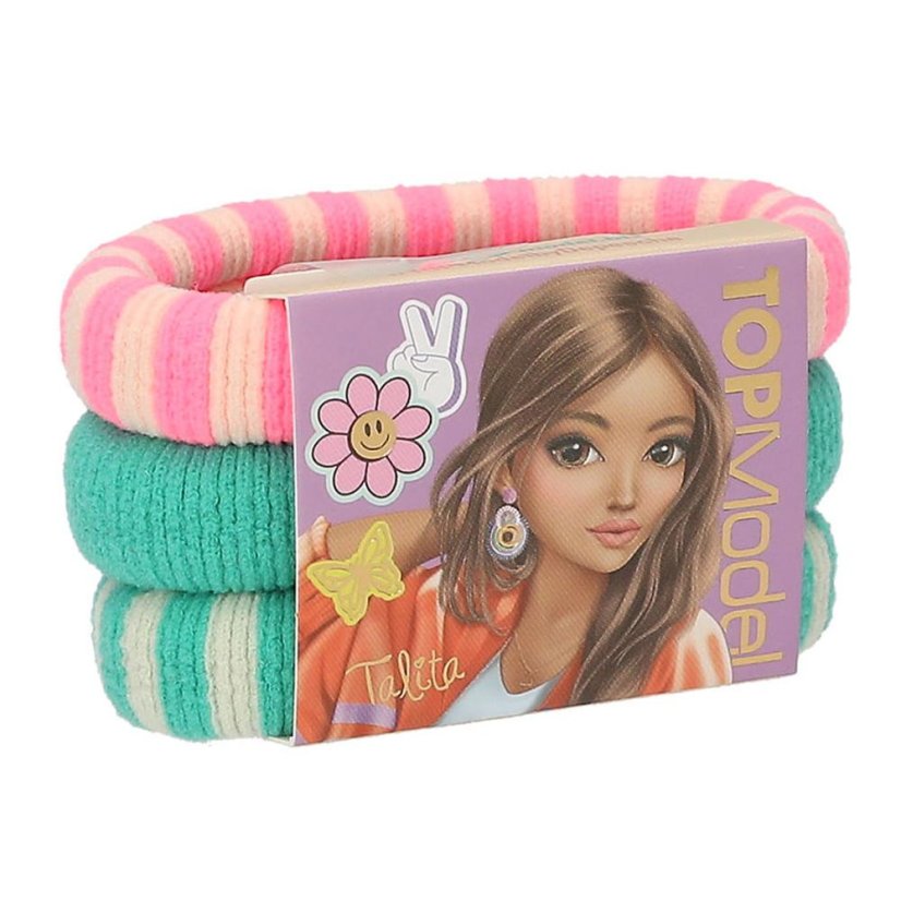 Set of three wide Top Model hair ties, neon green shades