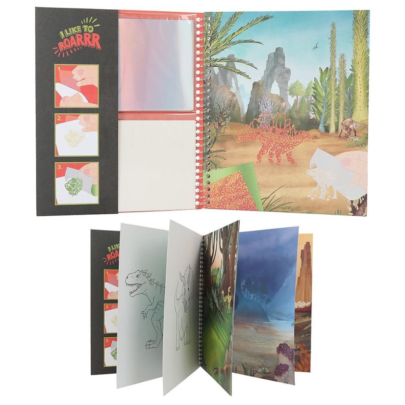 Creative coloring book with stickers Dino World Stick & Shine