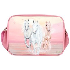 Taška přes rameno Miss Melody, západ slunce, 3 koníci, růžová