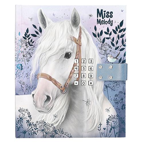 Miss Melody diary with lock, white horse