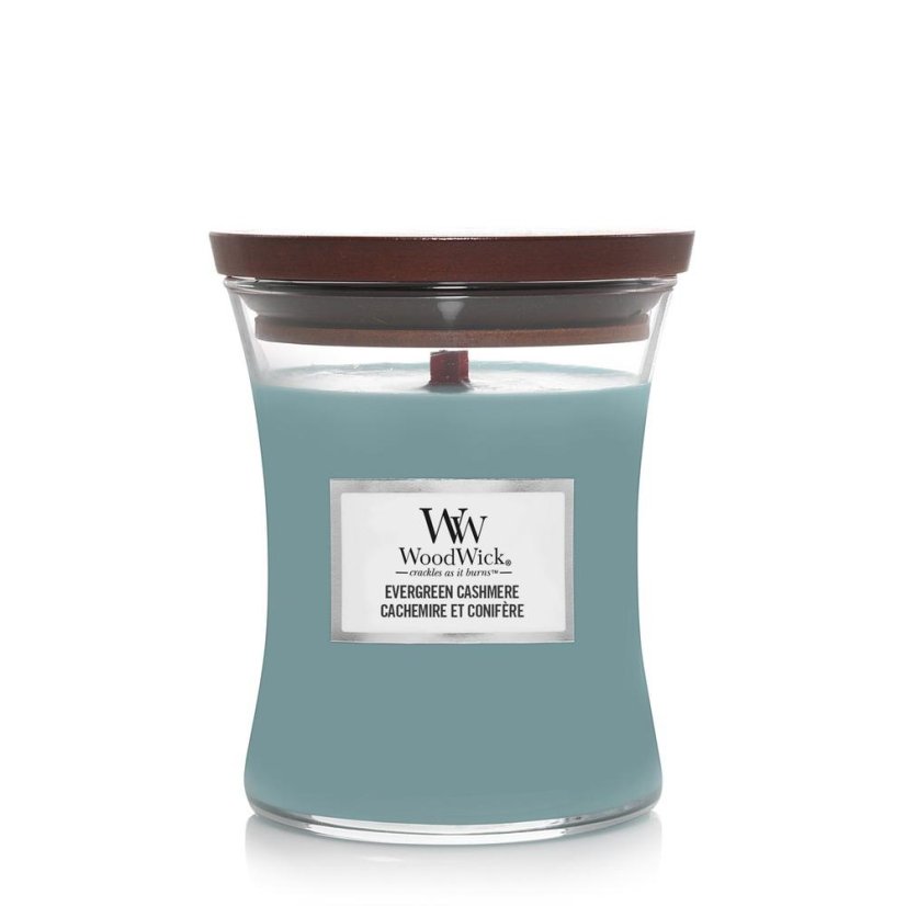 WoodWick-Kerze mittelgroß, Evergreen Cashmere