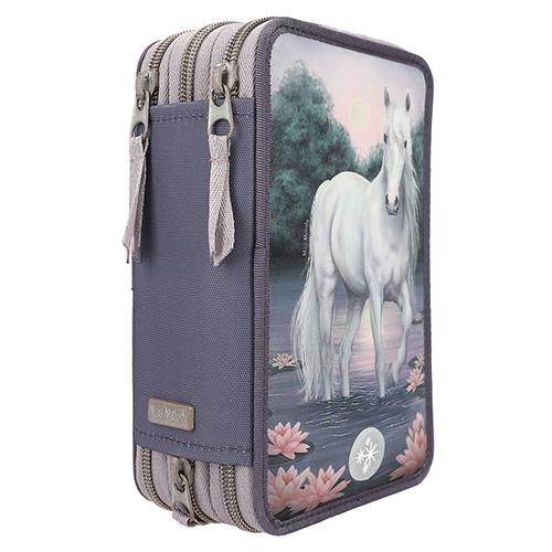 Pencil case with accessories and light effect Miss Melody, white horse