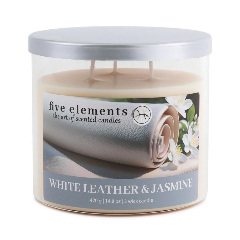 Svíčka Five Elements White Leather & Jasmine