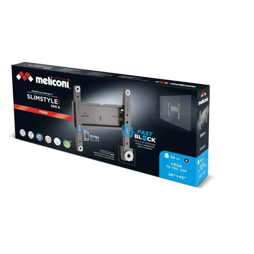 Feste TV-Halterung (Wand/Trockenbau) Meliconi 480956 SlimStyle Plus 200 S CG schwarz