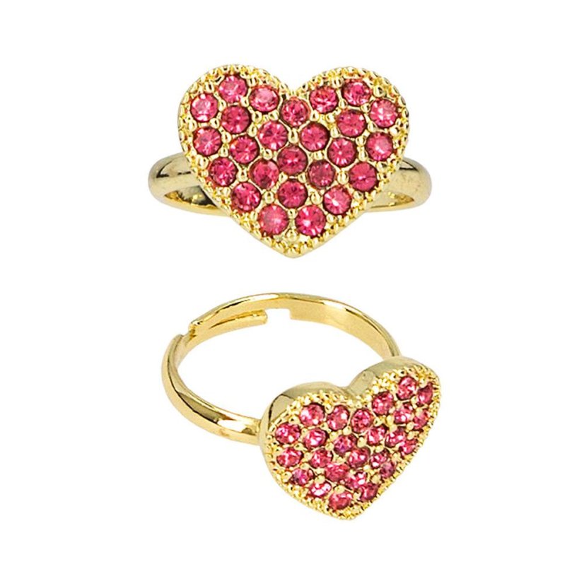Verstellbarer Ring mit Strasssteinen Princess Mimi – Herz mit roten Strasssteinen