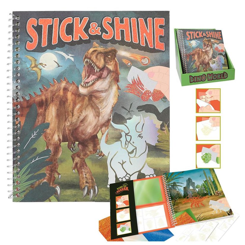 Creative coloring book with stickers Dino World Stick & Shine