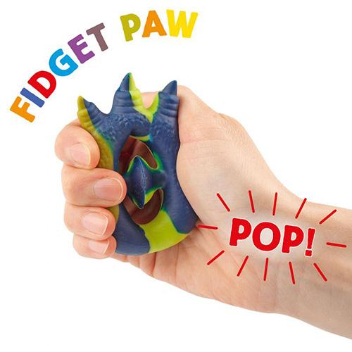 Dino World stress relief toy, dinosaur paw, green, yellow, red