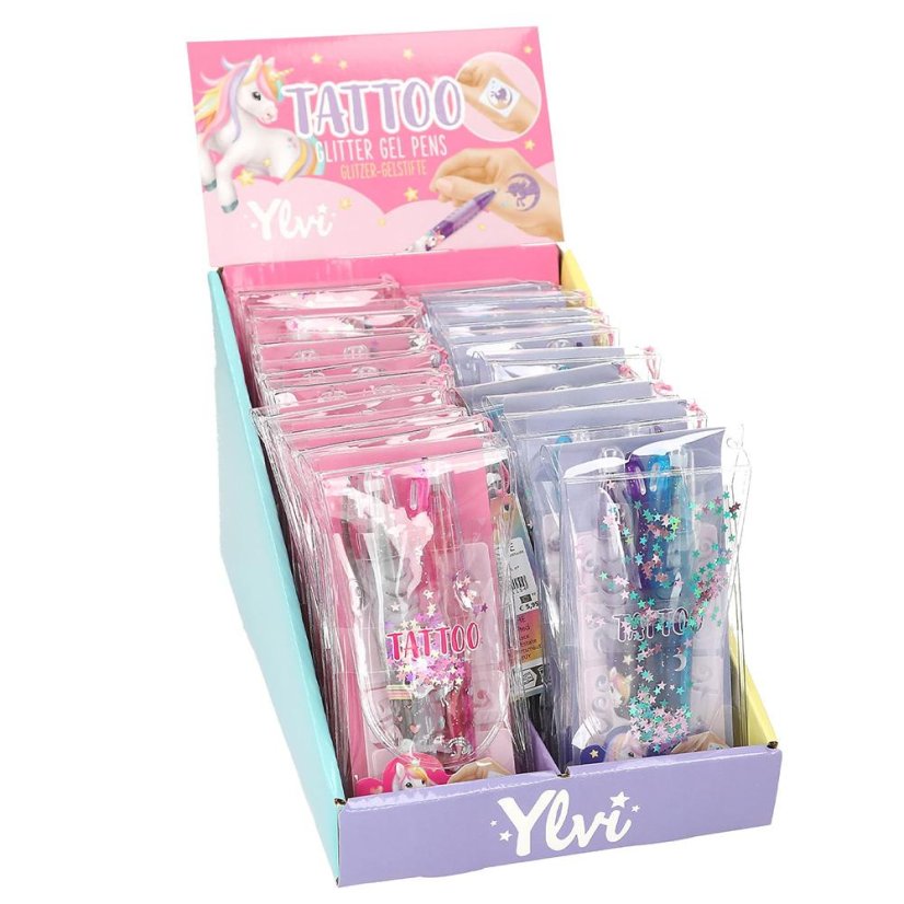 Set mit glitzernden Tattoo-Stiften mit Schablonen von Ylvi