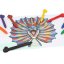 Set of crayons in a pencil case decorated with a Dino World head