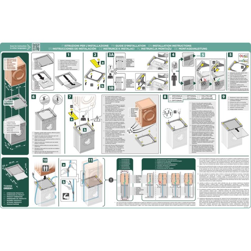 Meliconi 656129 Torre Green+ White Washer/Dryer Combo