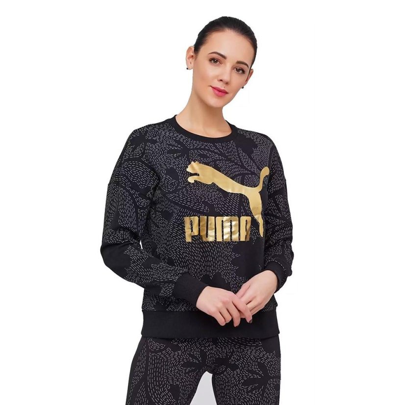 Damen-Sweatshirt Puma Classics Graphics AOP Crew Sweat - Farbe: Schwarz, Größe: S