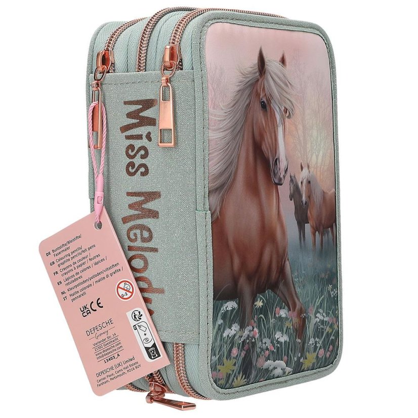 Three-tier pencil case with Miss Melody Romantic Fields accessories