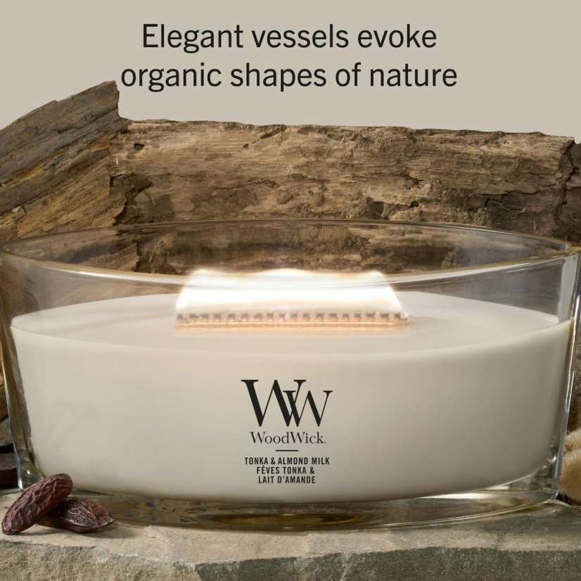 Świeca WoodWick w kształcie łodzi, Tonka & Almond Milk