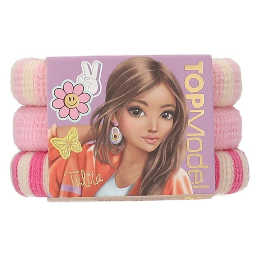 Set of three wide Top Model hair ties, pink shades