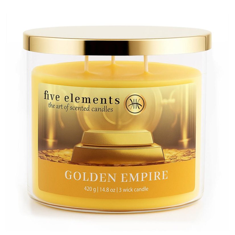 Świeca zapachowa Five Elements Golden Empire, 420 g, 3 knoty