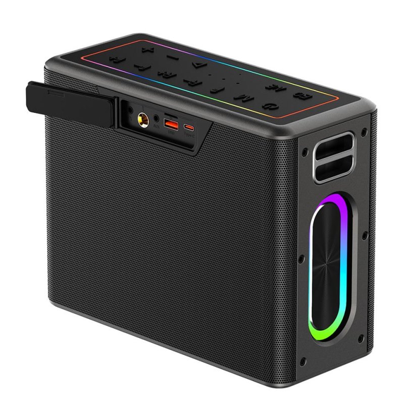 Speaker with microphones and AKAI ABTSW-120 black controller