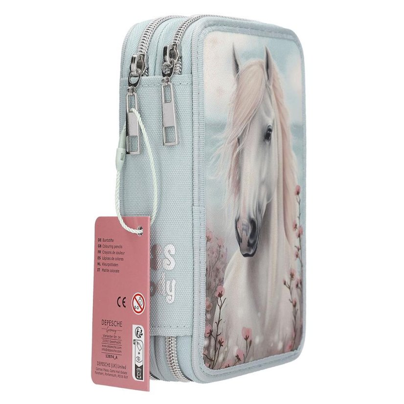 Two-tier pencil case with Miss Melody accessories, white horse