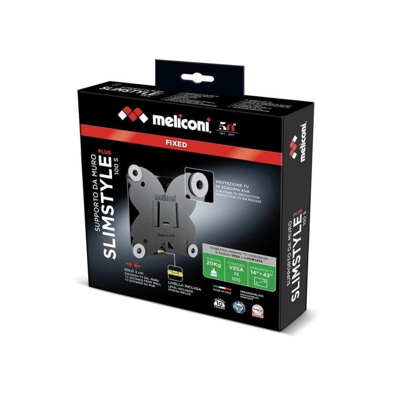 Feste TV-Halterung (Wand/Trockenbau) Meliconi  480954 Slimstyle Plus 100S CG schwarz