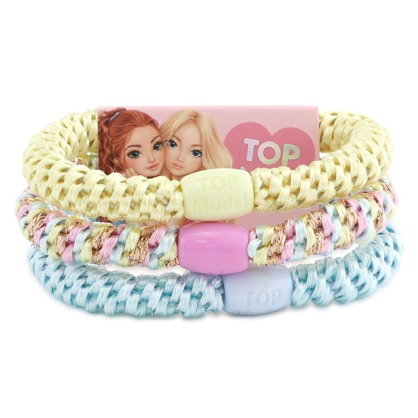 Set of three beaded hair ties Top Model – pastel colors