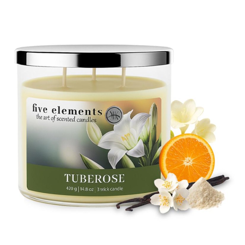 Duftkerze Five Elements Tuberose, 420 g, 3 Dochte