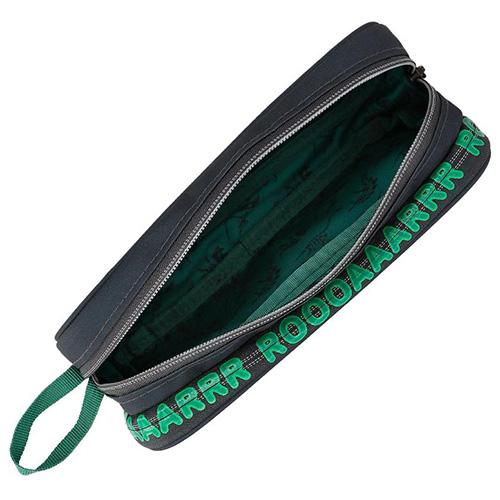 Dino World green T-Rex two-compartment school pencil case