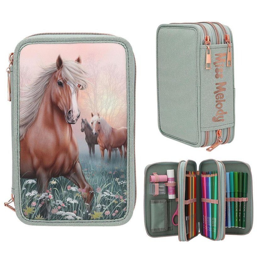 Three-tier pencil case with Miss Melody Romantic Fields accessories