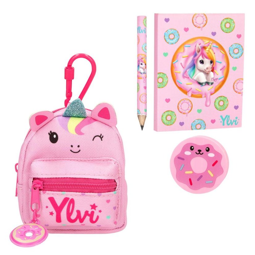 Ylvi írószerekkel ellátott mini hátizsák, rózsaszín egyszarvú