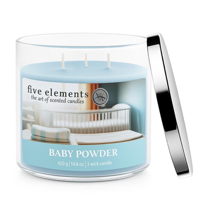 Świeca zapachowa Five Elements Baby Powder, 420 g, 3 knoty
