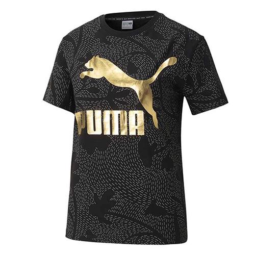 Dámske tričko Puma Classics AOP Logo Tee - Farba: Čierna, Veľkosť: S