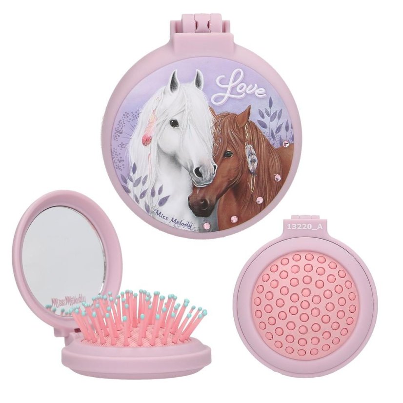 Top Model Foldable Hairbrush with Mirror, Purple