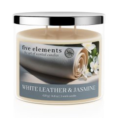 Five Elements White Leather & Jasmine scented candle