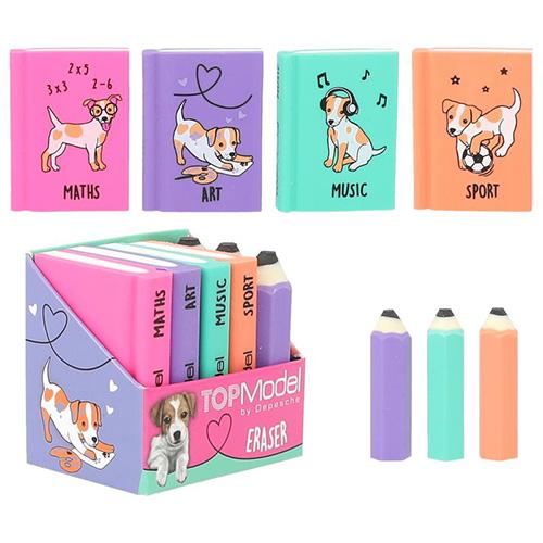 Top Model erasers, 7 pcs, in the shape of books and pencils