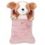 Brauner Plüschhund Top Model in rosa Schlafsack