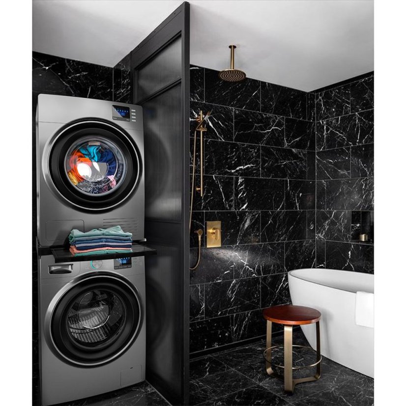 Universeller Zwischenraum zwischen Waschmaschine und Trockner mit ausziehbarem Regal Meliconi Torre Black 656136 schwarz