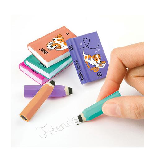 Top Model erasers, 7 pcs, in the shape of books and pencils