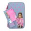 Three-tier pencil case with accessories and Top Model Talita badges