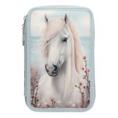 Zweistöckiges Federmäppchen mit Miss-Melody-Motiven, weißes Pferdchen