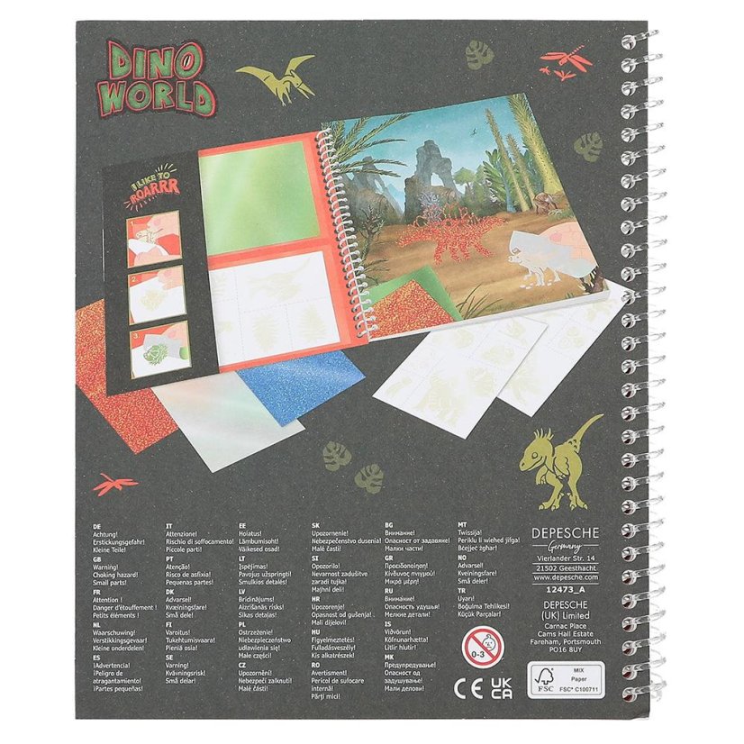 Creative coloring book with stickers Dino World Stick & Shine