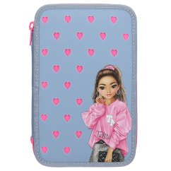 Three-tier pencil case with accessories and Top Model Talita badges