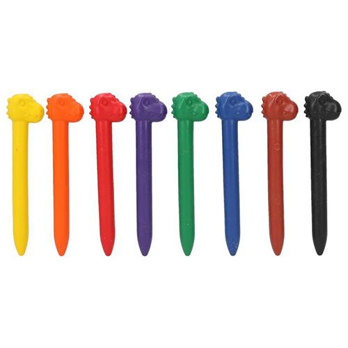 Set of crayons in a pencil case decorated with a Dino World head
