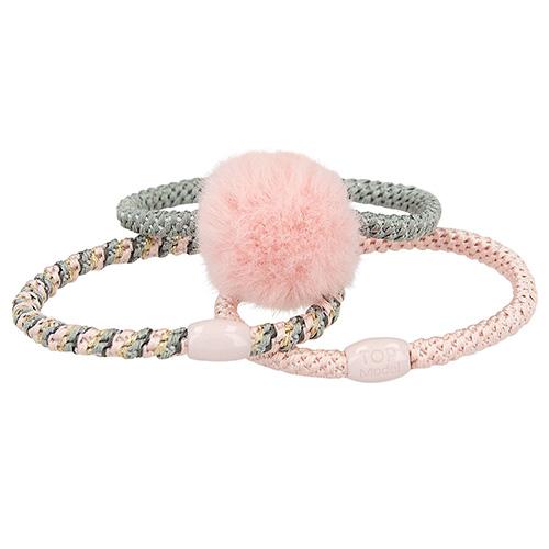 Top Model rubber bands, 3 pcs, pink pompom