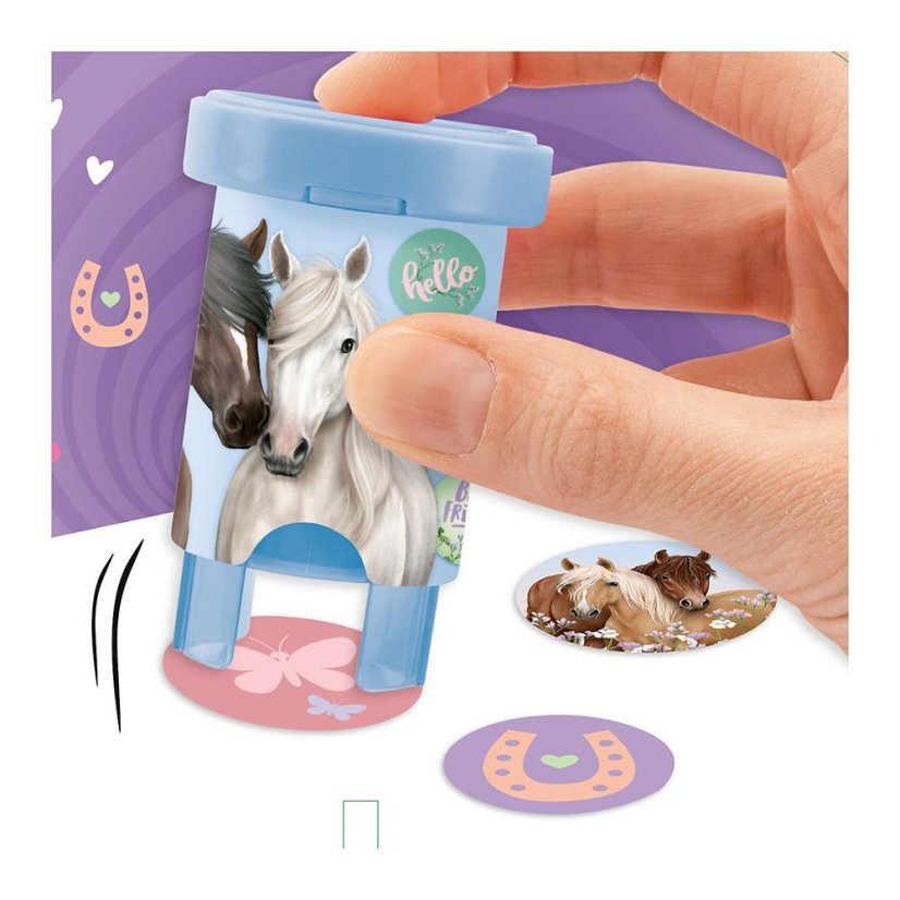 Stempel na naklejki Miss Melody, 160 naklejek, 4 x 40 wzorów, niebieskie