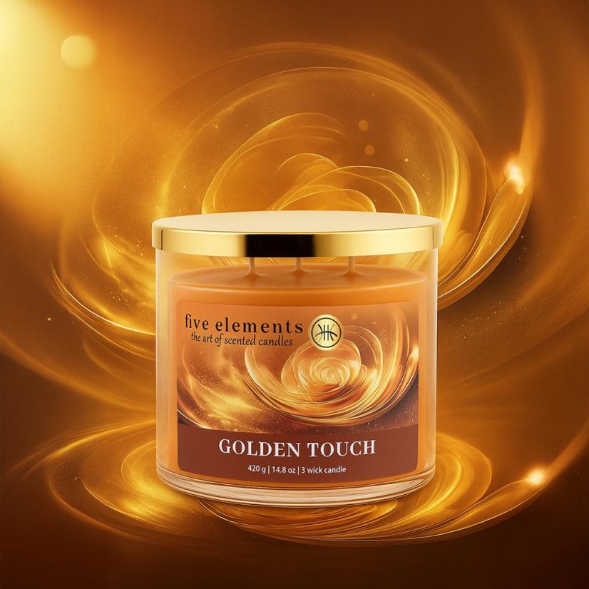 Świeca zapachowa Five Elements Golden Touch, 420 g, 3 knoty