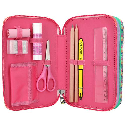 Three-tier neon pencil case with Top Model Lizzy, Fergie & Jill accessories