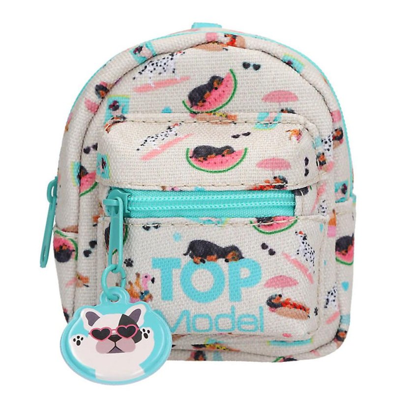 Mini batoh s karabínou a doplnkami Top Model – psík, tyrkysový zips