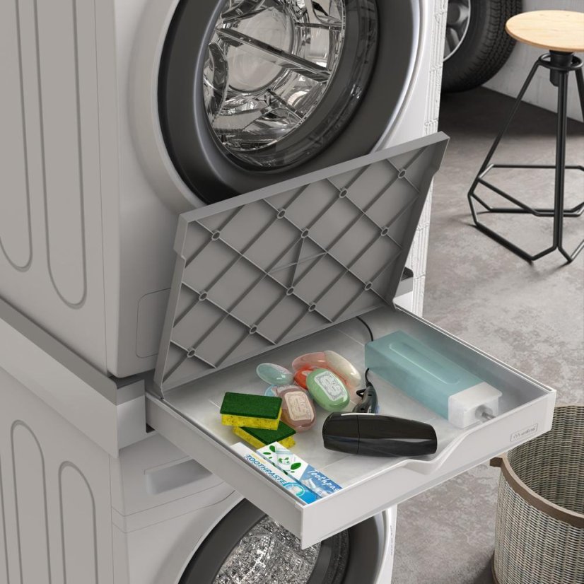 Universal spacer between washing machine and dryer with pull-out drawer and storage shelf Meliconi Torre Duo 656123 white